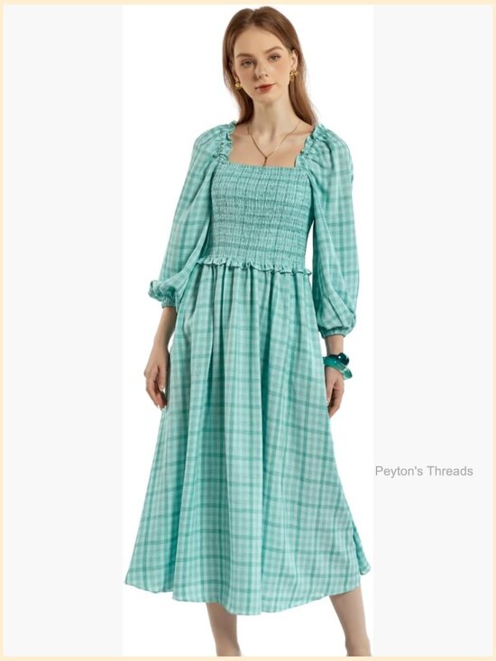 Dresses & Skirts - Sunlit and Airy Square Neck Midi Dress - Fit & Flare, Lightweight Polyester